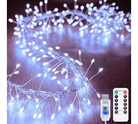 KINGCOO Ghirlanda di luci a grappolo con telecomando, impermeabile, 29,5 m, 300 LED, filo argentato alimentato tramite USB, per esterni, interni, camera da letto, finestra, matrimonio, festa di