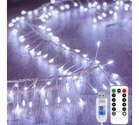 KINGCOO Guirlande Lumineuse LED Magiche con Telecomando, Impermeabile, Luci a Grappolo, Filo d'Argento, Alimentazione USB per Esterno Interno, Matrimonio, Natale, Festa, Decorazione (3M 100LED Bianco)
