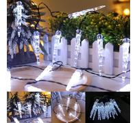 KINGCOO Luci solari a forma di ghiacciolo da giardino, impermeabili, 5 m, con 20 LED scintillanti, luci decorative da appendere alla finestra, 8 modalità, per esterni, interni, casa, albero di Natale,