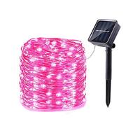 Kingcoo - Luci solari per esterni, impermeabili, 33 m, 100 LED, a energia solare, 8 modalità, in rame, per giardino, cortile, casa, Natale, festa di nozze, decorazione (rosa)