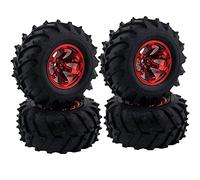 KINGCOO Set di 4 cerchioni in gomma e plastica a 6 razze da 125 mm, compatibile con 1/10 RC Crawler Car per camion Truggy per Traxxas HSP HPI Tamiya Kyosho (rosso)