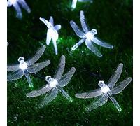 KINGCOO - Stringa di luci a forma di libellula, 5 m, 20 LED, a energia solare, decorativa, per feste di compleanno, matrimoni, Natale, per interni, camera da letto, esterni, casa, giardino, estate,