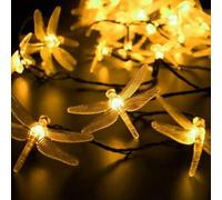 KINGCOO - Stringa di luci a forma di libellula, 5 m, 20 LED, a energia solare, per feste di compleanno, matrimoni, Natale, per interni, camera da letto, esterni, casa, giardino, estate, San Valentino,