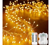 KINGCOO Stringa di luci a forma di petardo con telecomando, 1,9 m, 400 LED, a batteria, con timer, per interni ed esterni, camera da letto, matrimonio, Natale, decorazione per feste (bianco caldo)