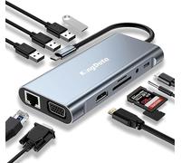KingData Docking station USB C 11 in 1, adattatore multiporta tipo C con HDMI, VGA, Ethernet RJ45, ricarica PD, USB 3.0, HDTV, lettore di schede SD TF e audio per computer portatili Dell HP Lenovo