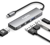 KingData Hub USB C, adattatore multiporta USB-C 5 in 1 con PD massimo 100 W, HDMI 4K, 3 porte dati USB-A, hub di tipo C in alluminio per MacBook Air M1/M2, iPhone 15, 16, 17 Pro/Pro Max, Galaxy