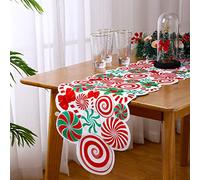 Kingdder Runner da tavola natalizio con bastoncini di zucchero, rosso, bianco, verde, lecca-lecca, menta piperita, tovaglietta per feste di Natale, centrotavola per la casa, decorazione per feste di