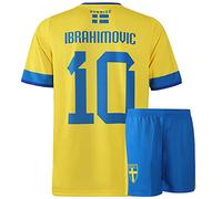 Kingdo Kit Calcio Svezia Ibrahimovic - Bambino e Adulto - Ragazzi - Divisa da Calcio - Regali per Il Calcio - Abbigliamento Sportivo - Taglia 152