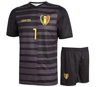 Kingdo Kit Portiere Belgio Courtois - Bambino e Adulto - Ragazzi - Divisa da Calcio - Regali per Il Calcio - Abbigliamento Sportivo - Taglia 128