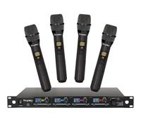Kingdom SYSV52 1000 canali UHF 4 Handheld V5 Wireless Microfono Sistema con controllo del volume individuale ed è progettato per il funzionamento entro 200 piedi dal ricevitore