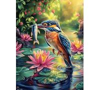 Kingfisher with A Fish in A Lotus Pond Puzzle 300 Pezzi Serate In Casa Con Amici Wildlife Plant Giochi Da Tavolo Per Gruppo Divertimento E Convivialità Regalo Per Amici E Parenti 300 PCS
