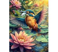 Kingfisher with A Lotus Flower Rompicapo 300 Pezzi Difficili 3D Cartone Rigido Resistente Tema Architettura Wildlife Plant Per Esperti Per Decorazione E Collezione Qualità Museale 300 PCS