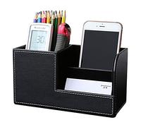 KINGFOM 3 scomparti Multifunzionale Portaoggetti da scrivania/Organizzatore di cancelleria/Portapenne da Scrivania/Organizer da scrivania/Portaoggetti da ufficio in Pelle PU (Nero)