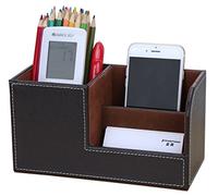 KINGFOM 3 scomparti Multifunzionale Portaoggetti da scrivania/Organizzatore di cancelleria/Portapenne da Scrivania/Organizer da scrivania/Portaoggetti da ufficio in Pelle PU (Marrone)