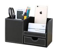 KINGFOM 4 scomparti Multifunzionale Portaoggetti da scrivania/Organizzatore di cancelleria/Portapenne da Scrivania/Organizer da scrivania/Portaoggetti da ufficio in Pelle PU (Nero)