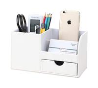 KINGFOM 4 scomparti Multifunzionale Portaoggetti da scrivania/Organizzatore di cancelleria/Portapenne da Scrivania/Organizer da scrivania/Portaoggetti da ufficio in Pelle PU (Bianca)