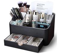 KINGFOM Organizer per trucchi cosmetici, in pelle PU, con cassetto, organizer per tavolo da toeletta (nero)