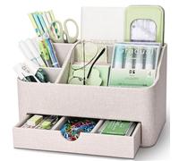 KINGFOM Organizer scrivania ufficio pelle, Multifunzione porta oggetti scrivania portapenne da scrivania con cassetti (Beige)