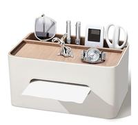 KINGFOM Porta fazzoletti rettangolare con 2 scomparti, Multifunzione fazzoletti box in pelle PU, Organizer da scrivania per ufficio, casa, bagno (Beige)