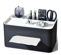 KINGFOM Porta fazzoletti rettangolare con 2 scomparti, Multifunzione fazzoletti box in pelle PU, Organizer da scrivania per ufficio, casa, bagno (Nero)