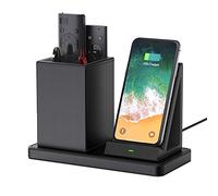 KINGFOM Portapenne da scrivania per iPhone 11/11 pro/11 pro Max/X/Xs/Xs Max/XR/8/8, Samsung and Other QI-Enabled Devices (L-Nero)