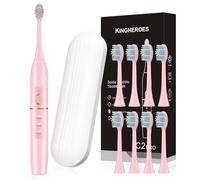 Kingheroes Spazzolino elettrico Sonic con 8 testine e custodia da viaggio, 4 modalità, una carica per 60 giorni, motore 42000 VPM, set di spazzolini elettrici rosa