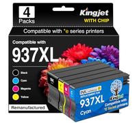 KINGJET 937 cartucce multipack con chip, compatibili con HP 937 937XL 937e cartucce per HP OfficeJet 9730 9120b 9110b 9720 9130b 9117b 9720b (BK/C/M/Y)