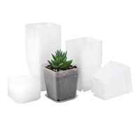 KINGLAKE 24 vasi da 7 cm per piantine, quadrati, in plastica, con vassoi, piccoli vasi da fiori trasparenti per talee, verdure, cactus, erbe grasse