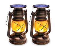 KINGLEAD Lanterna Solare da Esterno Vintage 2 Pezzi, Impermeabile IP65 LED Retrò Con Effetto Fiamme Dimmerabile, per Campeggio