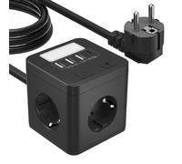 Kinglink Power Cube con USB C, Presa Multipla 8 in 1 con Interruttore, 4 Prese, 3 USB A e 1 Tipo C, Protezione da Sovratensione, Cavo 1,5 M, Nero
