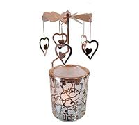 Kingnero Carosello Candela Vetro Porta - Candela girevole Mulino a Vento Rotante Tea Light Candle Stick Regali di Vacanza o Regali per la Famiglia (Oro Rosa Cuore)