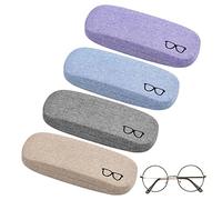 KINGOZOYI 4 Pezzi Custodia Occhiali Rigida da Sole, Astuccio Occhiali Rigido, Tessuto Esterno in Lino Viola, Grigio, Beige, Blu