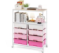 KINGRACK Carrello con 8 cassetti e ruote, con ripiani aperti e ruote bloccabili, ideale per uffici, sale artigianali o aule (rosa)