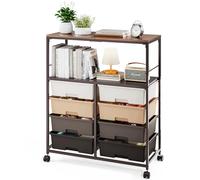 KINGRACK Carrello con 8 cassetti e ruote, con ripiani aperti e ruote bloccabili, ideale per uffici, sale artigianali o aule (marrone)