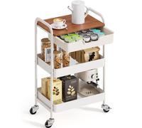 KINGRACK Carrello Cucina 3 Ripiani, Bianco | Cassetti, Salvaspazio, Ruote, Cucin