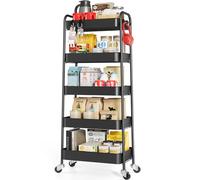 KINGRACK Carrello da cucina in metallo a 5 livelli con ruote, carrello da portata e carrello multiuso per cucina, bagno, ufficio, senza viti, facile da montare (nero)