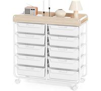 KINGRACK Cassettiera con ruote con 10 cassetti, carrello con cassetti per materiale da bricolage, materiali artistici, uffici domestici e aule scolastiche (bianco)