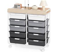 KINGRACK Cassettiera con ruote con 10 cassetti, carrello con cassetti per materiale da bricolage, materiali artistici, uffici domestici e aule scolastiche (Grigio)