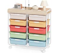 KINGRACK Cassettiera con ruote con 10 cassetti, carrello con cassetti per materiale da bricolage, materiali artistici, uffici domestici e aule scolastiche (multicolore)