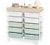 KINGRACK Cassettiera con ruote con 10 cassetti, carrello con cassetti per materiale da bricolage, materiali artistici, uffici domestici e aule scolastiche (verde)