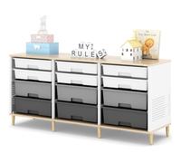 KINGRACK Cassettiera Ufficio 12 Cassetti Con Pannelli Frontali in Legno - Una Soluzione Versatile per Riporre Oggetti in Casa e in Ufficio (Grigio)