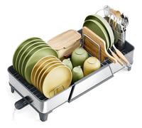 KINGRACK Grande scolapiatti - Triplo supporto espandibile per contatore cucina, organizzazione lavello in acciaio inox e stoccaggio Essentials con stoviglie, grigio