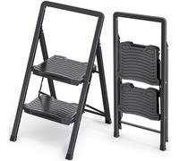 KINGRACK Scala a 2 gradini resistente e portatile, per casa, cucina, sgabello pieghevole in acciaio con pedali larghi antiscivolo, corrimano, design con blocco sicuro, test di carico fino a 362,9 kg