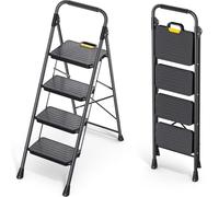KINGRACK Scala a 4 gradini, robusto sgabello in acciaio con pedali larghi antiscivolo, corrimano, design con blocco sicuro, test di carico fino a 362,9 kg, scala pieghevole portatile per uso