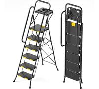KINGRACK Scala a 6 gradini con piattaforma per attrezzi, robusta scala pieghevole in acciaio con corrimano e pedale largo, scala di sicurezza portatile da 362,9 kg, per pittura, casa, garage, esterni