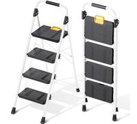KINGRACK Scaletta 4 Gradini, Scala Pieghevole con Blocco di Sicurezza