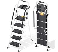 KINGRACK Scaletta 5 Gradini, Scala Pieghevole con Blocco di Sicurezza