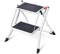KINGRACK Scaletta Pieghevole con Superficie in Gomma Antiscivolo, 2 Gradini Scala Pieghevole per Caravan, Leggero in Acciaio, Fino a 150 kg, Bianco