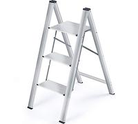 KINGRACK Scaletta pieghevole in alluminio a 3 gradini, sgabello portatile sottile, scaletta di sicurezza per uso domestico con multifunzione (Argento, 3 Passi)