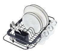 KINGRACK Scolapiatti da Appoggio per Allungabile, Scolapiatti per Asciugare Utensili da Cucina, Con Portaposate e Portabicchieri, Nero
